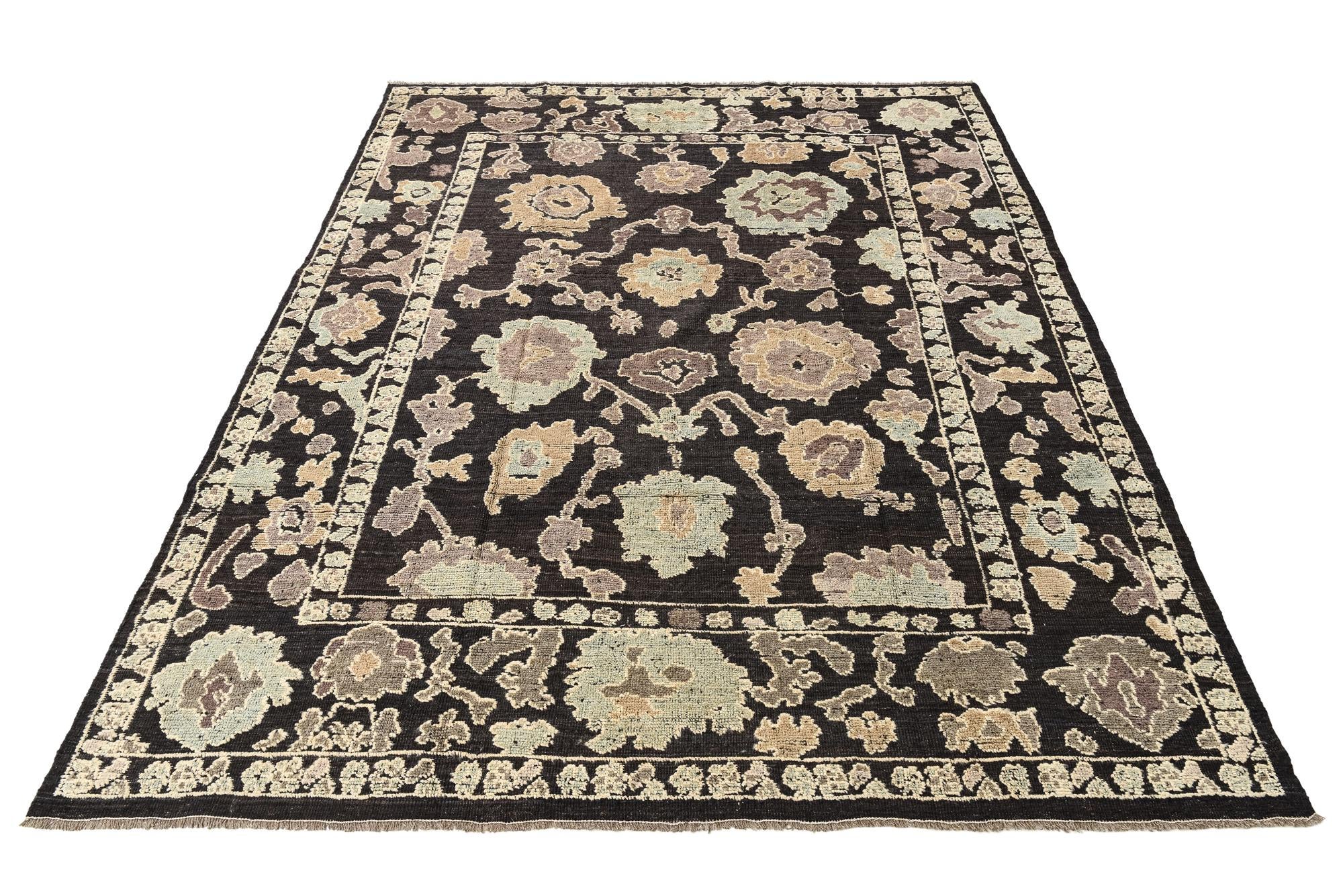 9' 6 x 12' 1 Hand Knotted Oushak Wool Rug