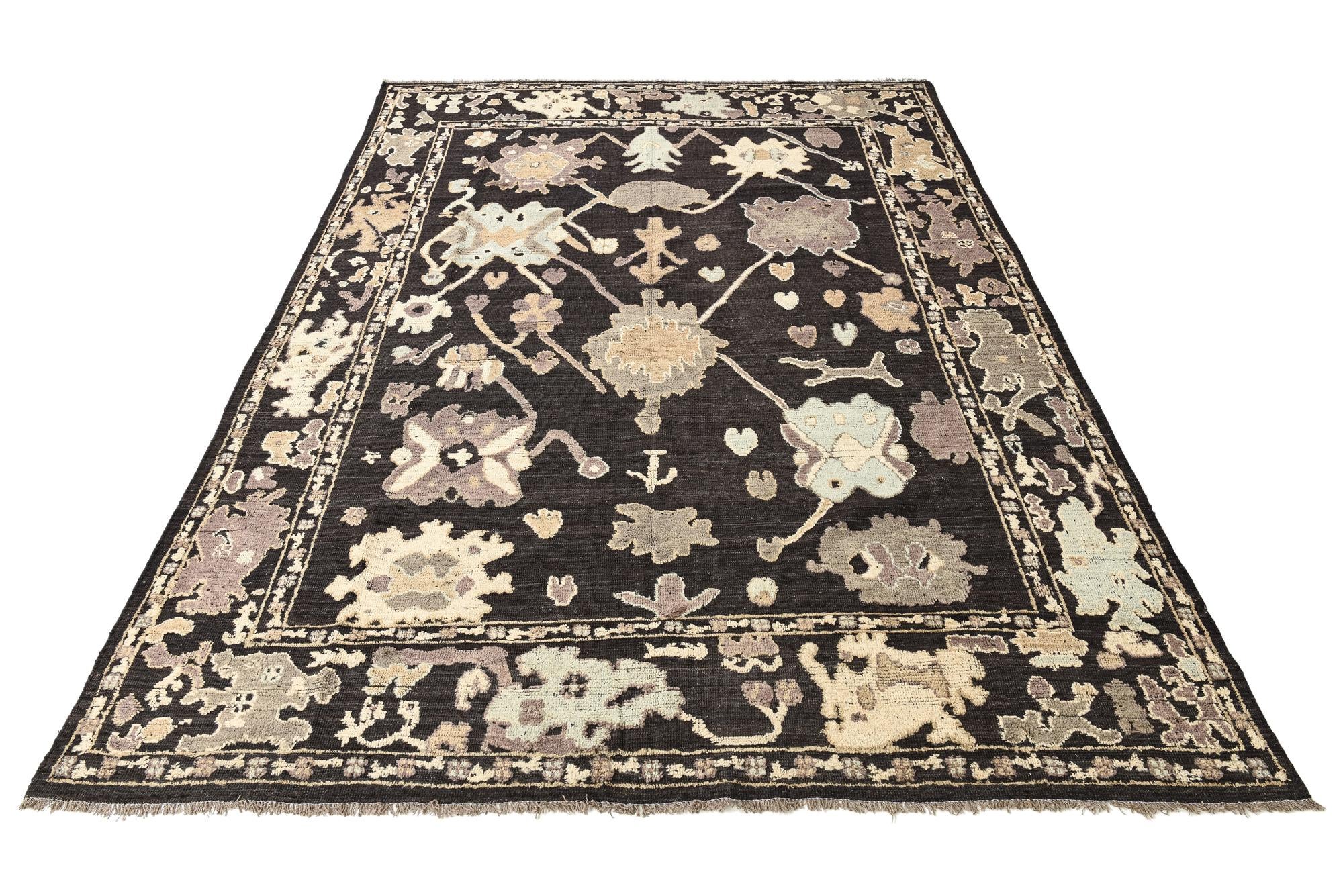 10' 5 x 14' Hand Knotted Oushak Wool Rug