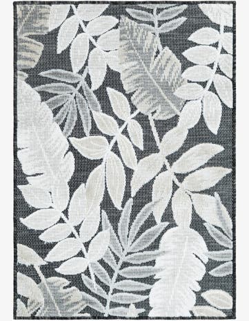 Black Easy-Clean Botanical Indoor / Outdoor Rug
