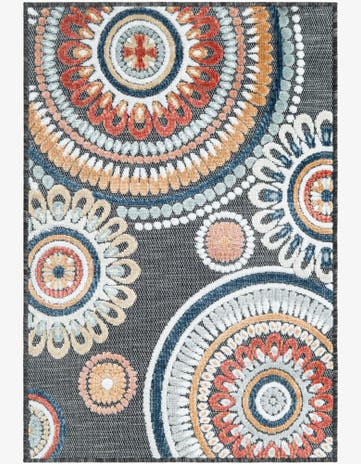 Black Easy-Clean Botanical Indoor / Outdoor Rug