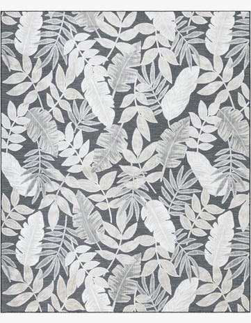 Black Easy-Clean Botanical Indoor / Outdoor Rug