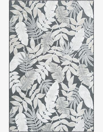 Black Easy-Clean Botanical Indoor / Outdoor Rug