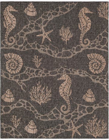 Black Easy-Clean Coastal Indoor / Outdoor Rug