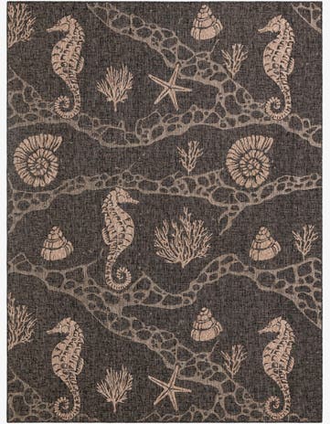 Black Easy-Clean Coastal Indoor / Outdoor Rug