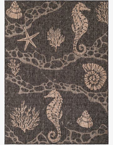 Black Easy-Clean Coastal Indoor / Outdoor Rug