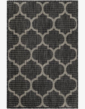 Black Easy-Clean Lattice Indoor / Outdoor Rug