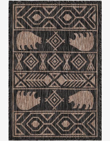 Black Easy-Clean Southwestern Indoor / Outdoor Rug