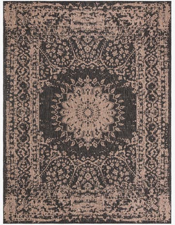 Black Easy-Clean Traditional Indoor / Outdoor Rug