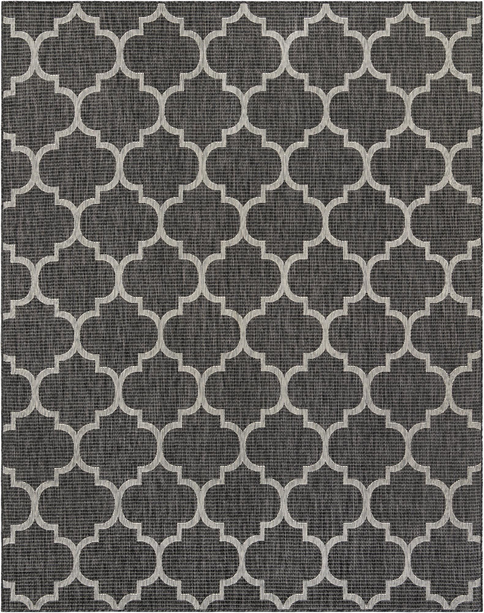 Custom Black  Washable Trellis Indoor / Outdoor Rug