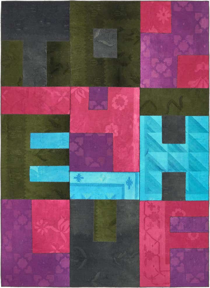 7' 3 x 10' Hand Woven Patchwork Wool Rug