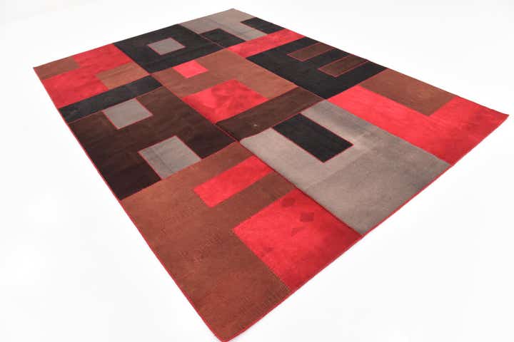 7' 2 x 10' Hand Woven Patchwork Wool Rug