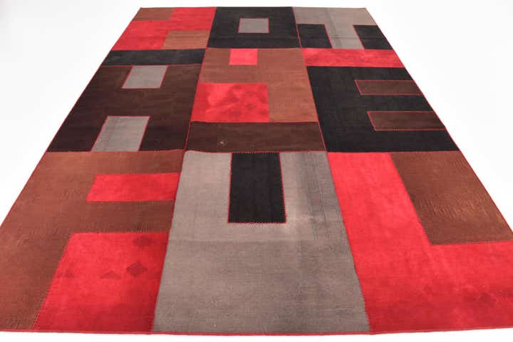 7' 2 x 10' Hand Woven Patchwork Wool Rug