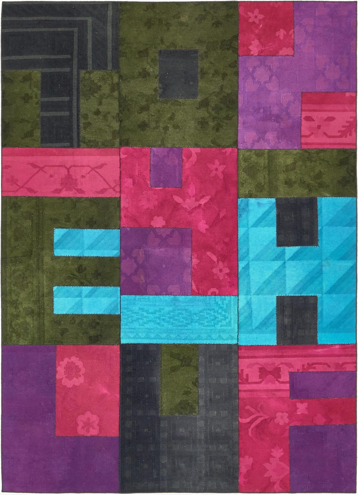 7' 3 x 10'  Hand Woven Patchwork Wool Rug