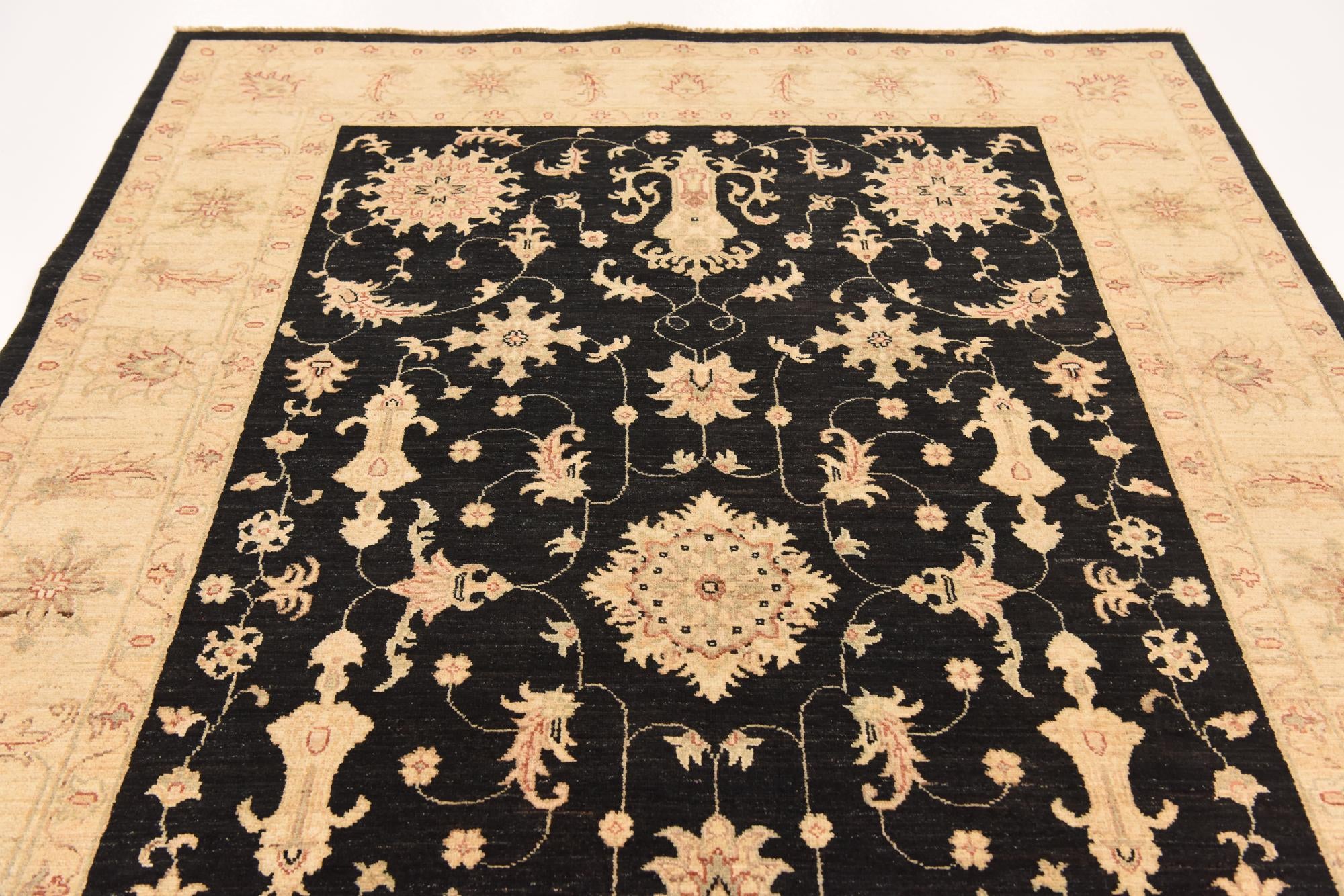 5' 8 x 8' 7 Hand Knotted Peshawar Ziegler Rug