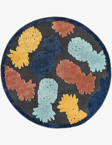 Black Easy-Clean Belize Indoor / Outdoor Round Rug