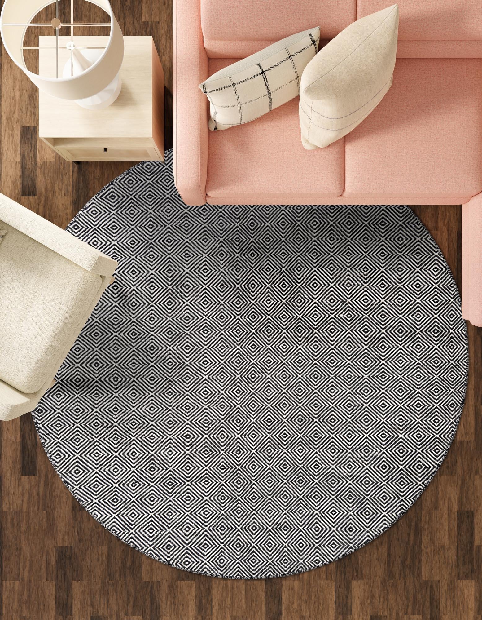 3' 1 x 3' 1 Hand Woven Geo Trellis Flatweave Round Rug
