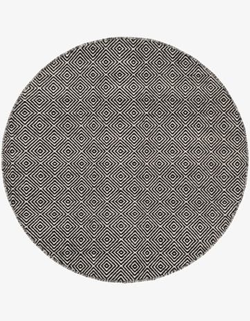 Black Hand Woven Geo Trellis Flatweave Round Rug