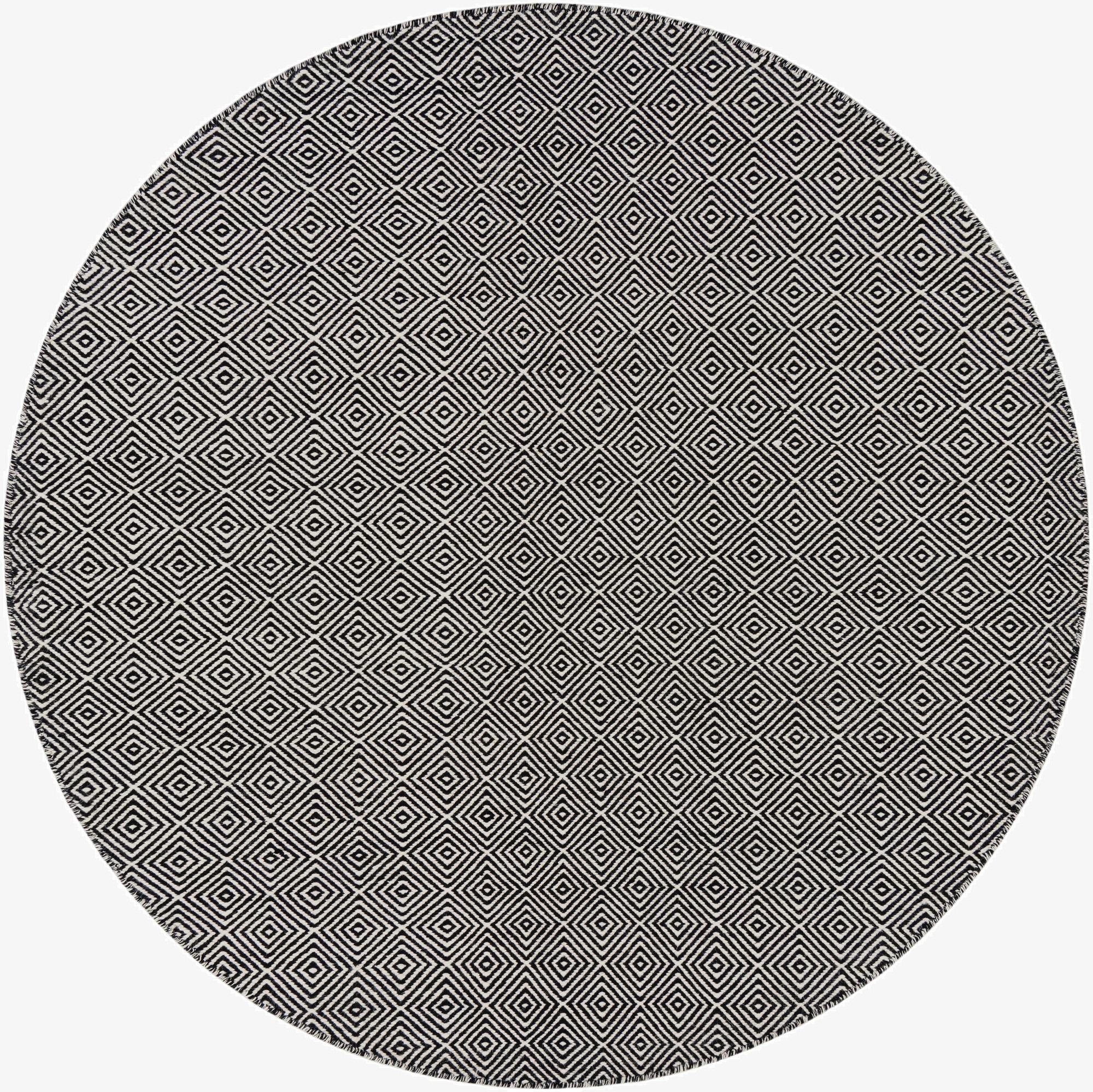 185cm x 185cm  Hand Woven Geo Trellis Flatweave Round Rug