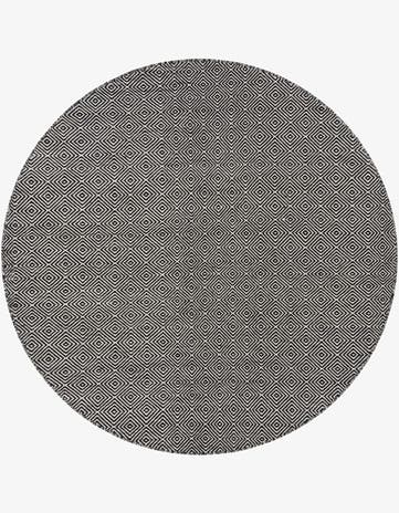 Black Hand Woven Geo Trellis Flatweave Round Rug