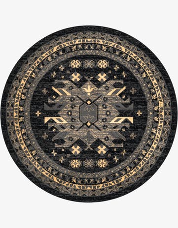 Black Heris Round Rug