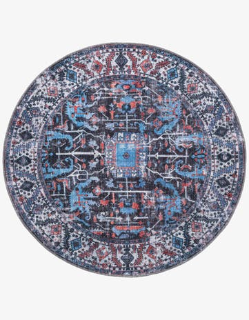 Black Washable Mangata Round Rug