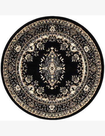 Black Mashad Design Round Rug
