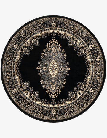 Black Mashad Design Round Rug