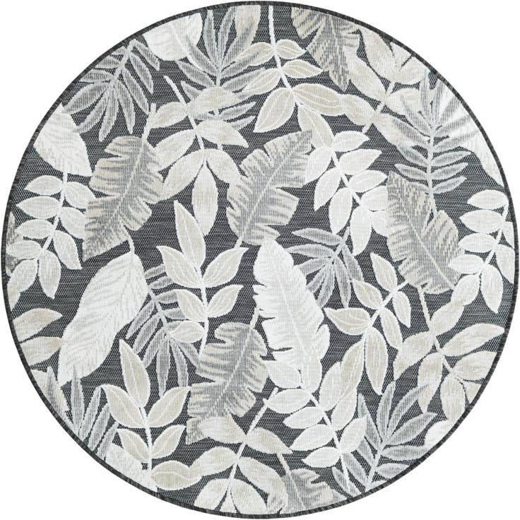 Detail image of 4' 5 x 4' 5 Easy-Clean Botanical Indoor / Outdoor Round Rug