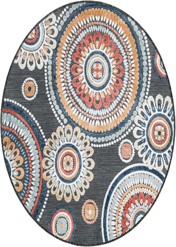 4' 5 x 4' 5 Easy-Clean Botanical Indoor / Outdoor Round Rug