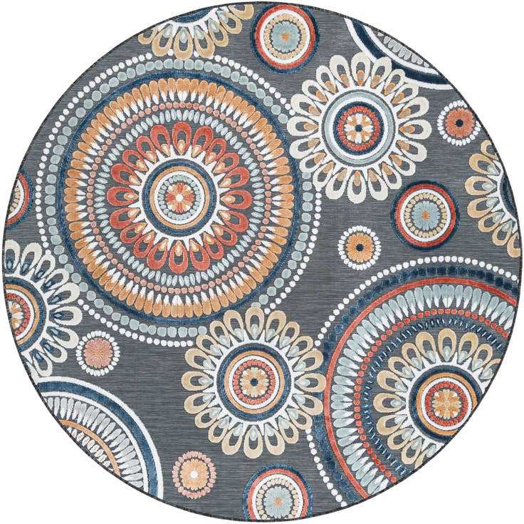 Detail image of 8' 2 x 8' 2 Easy-Clean Botanical Indoor / Outdoor Round Rug