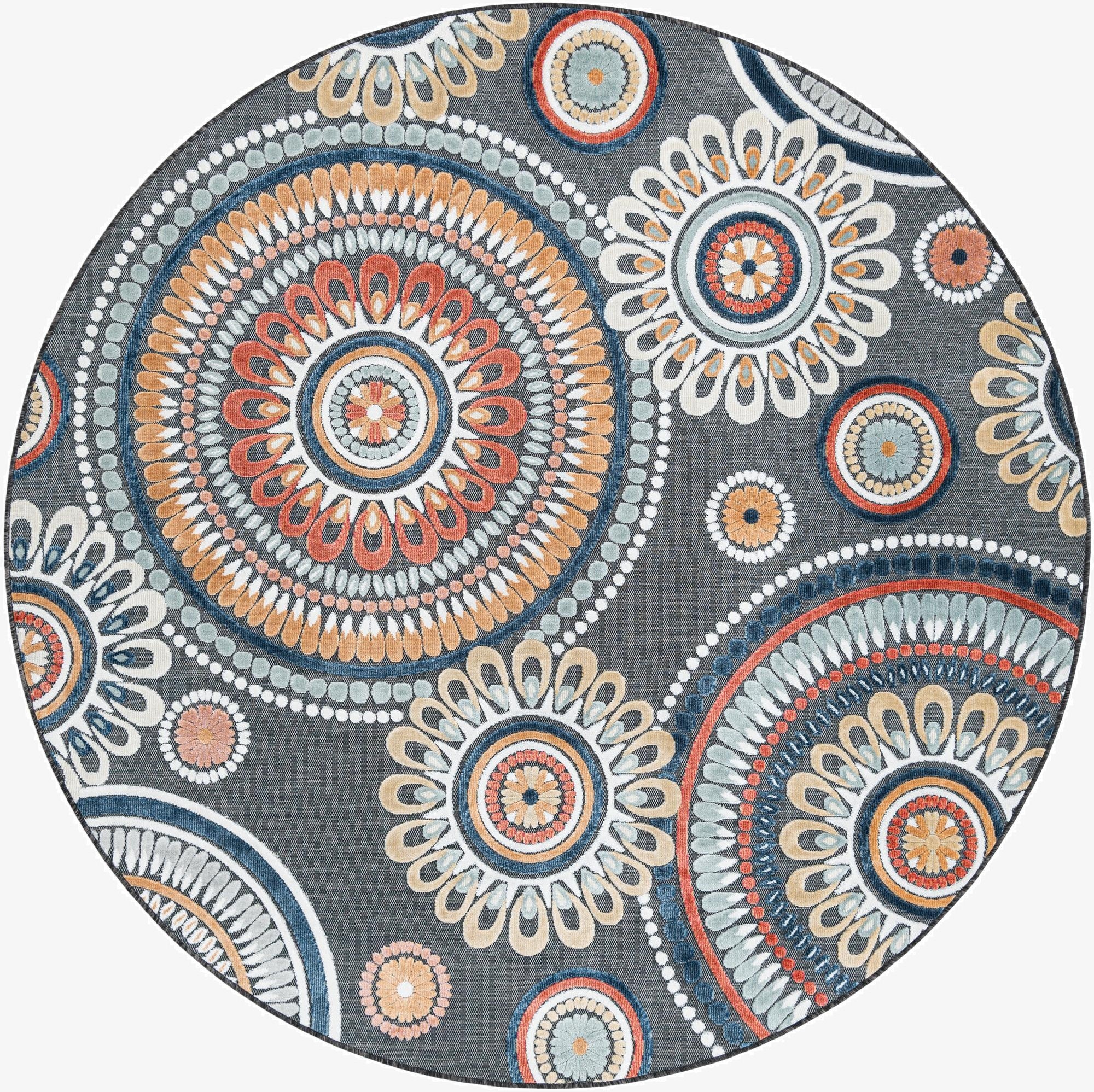 8' 2 x 8' 2  Washable Botanical Indoor / Outdoor Round Rug