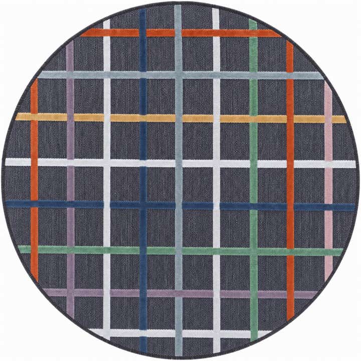 4' 5 x 4' 5 Easy-Clean Checkered Indoor / Outdoor Round Rug