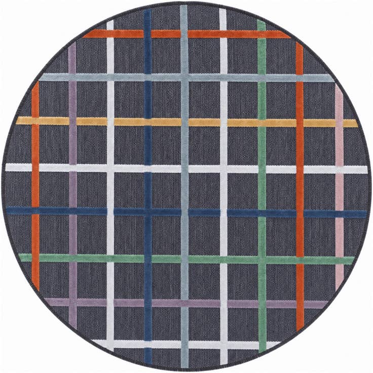Detail image of 4' 5 x 4' 5 Easy-Clean Checkered Indoor / Outdoor Round Rug