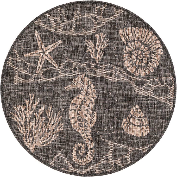 Detail image of 3' x 3' Easy-Clean Coastal Indoor / Outdoor Round Rug