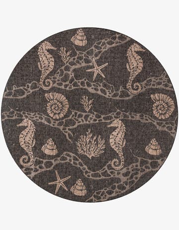 Black Easy-Clean Coastal Indoor / Outdoor Round Rug