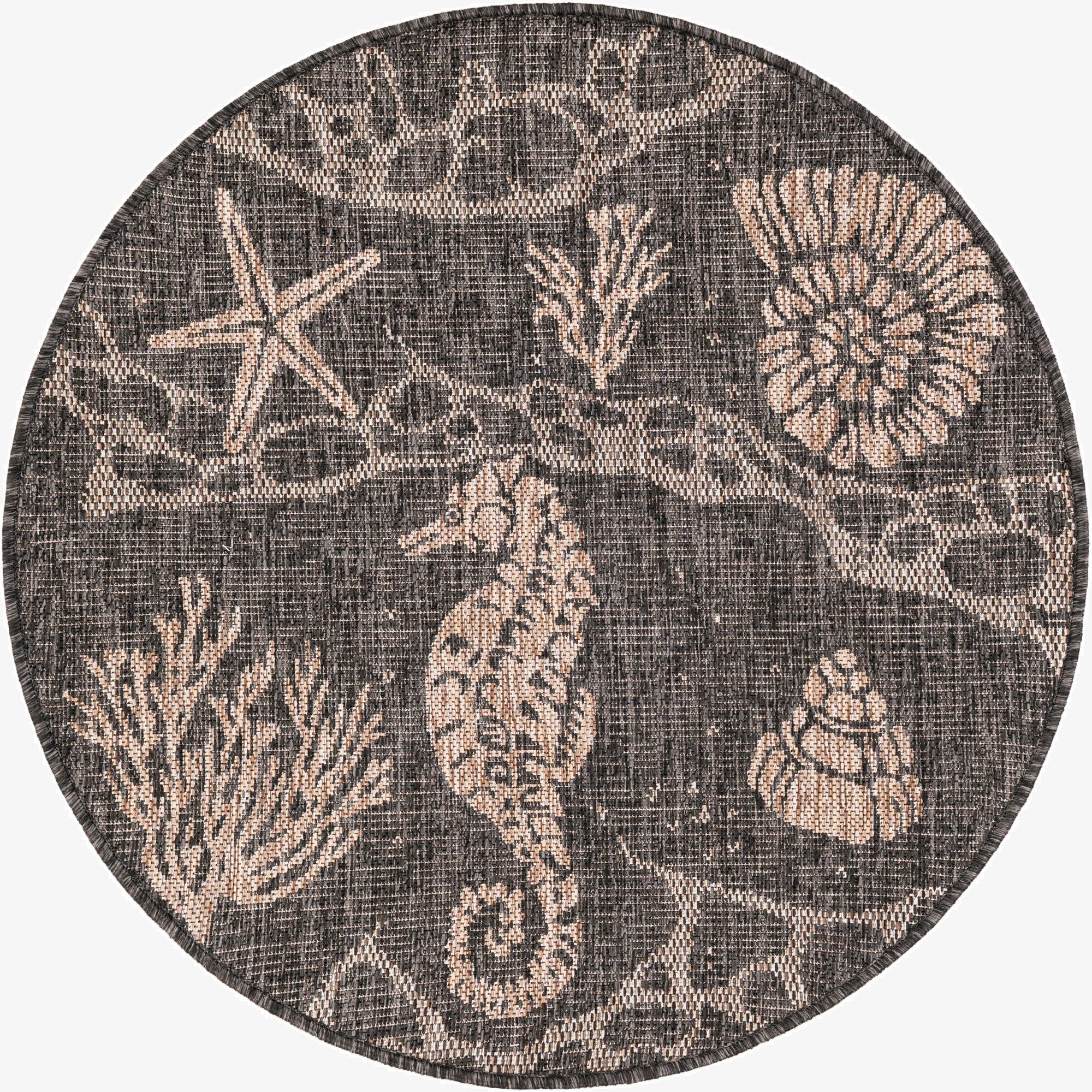 3' x 3'  Washable Coastal Indoor / Outdoor Round Rug