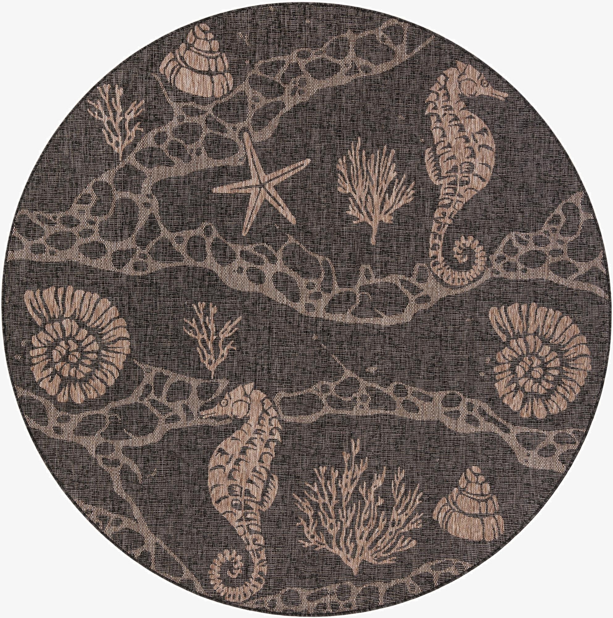 7' 10 x 7' 10  Washable Coastal Indoor / Outdoor Round Rug