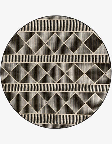 Black Easy-Clean Lattice Indoor / Outdoor Round Rug