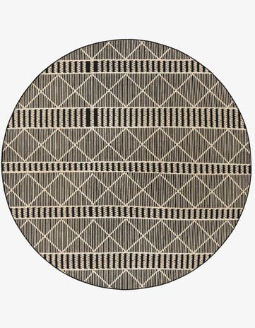 Black Easy-Clean Lattice Indoor / Outdoor Round Rug