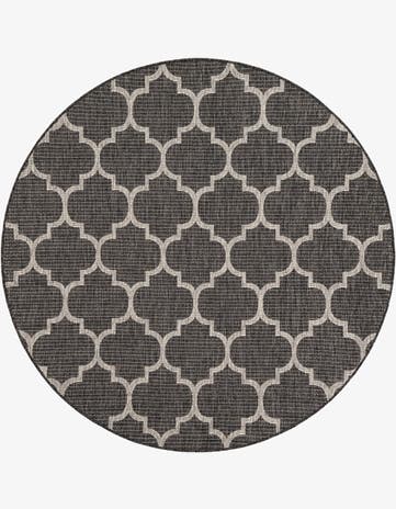 Black Easy-Clean Lattice Indoor / Outdoor Round Rug