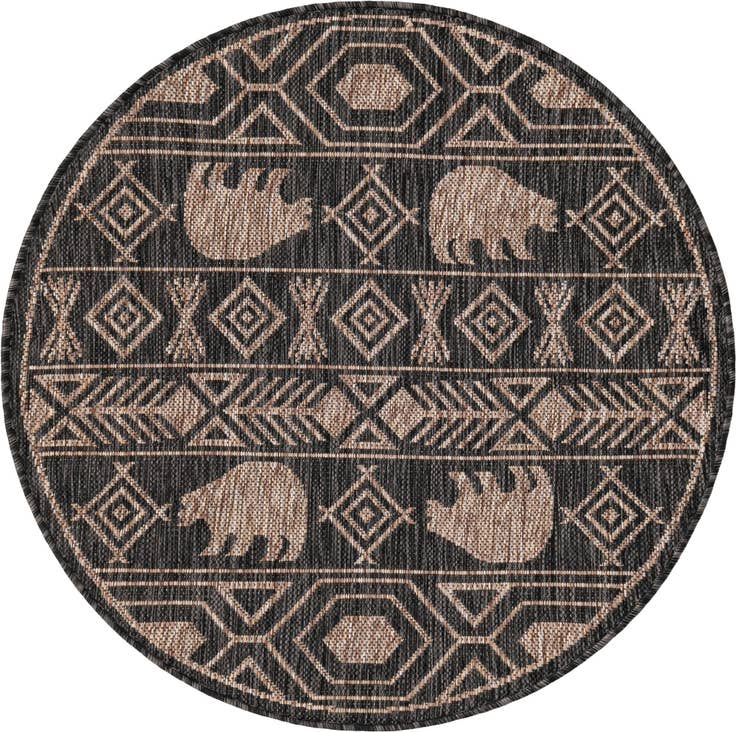 Detail image of 3' x 3' Easy-Clean Southwestern Indoor / Outdoor Round Rug
