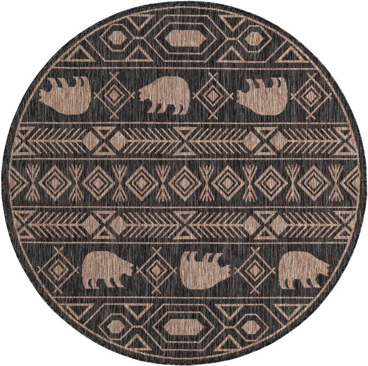 5' 3 x 5' 3 Easy-Clean Southwestern Indoor / Outdoor Round Rug