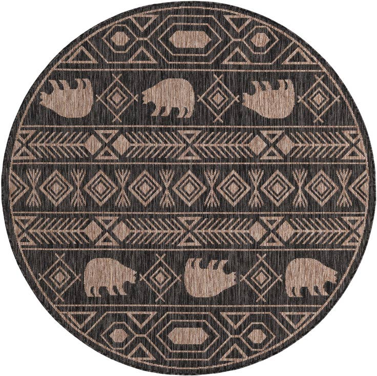 Detail image of 5' 3 x 5' 3 Easy-Clean Southwestern Indoor / Outdoor Round Rug