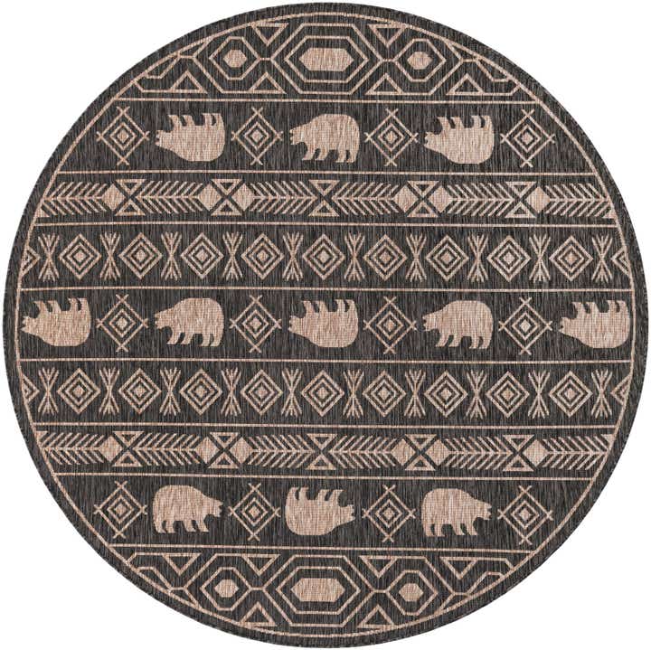 7' 10 x 7' 10 Easy-Clean Southwestern Indoor / Outdoor Round Rug
