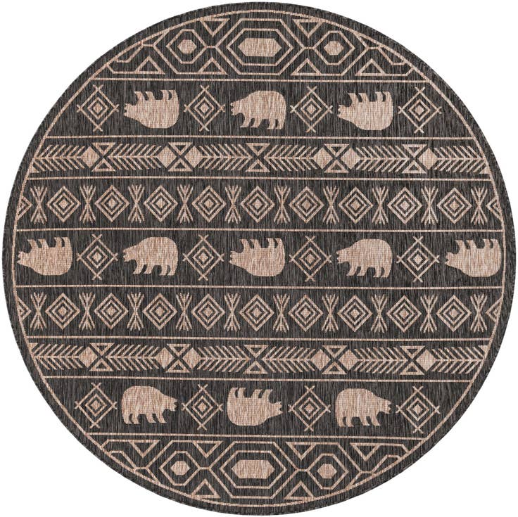 Detail image of 7' 10 x 7' 10 Easy-Clean Southwestern Indoor / Outdoor Round Rug