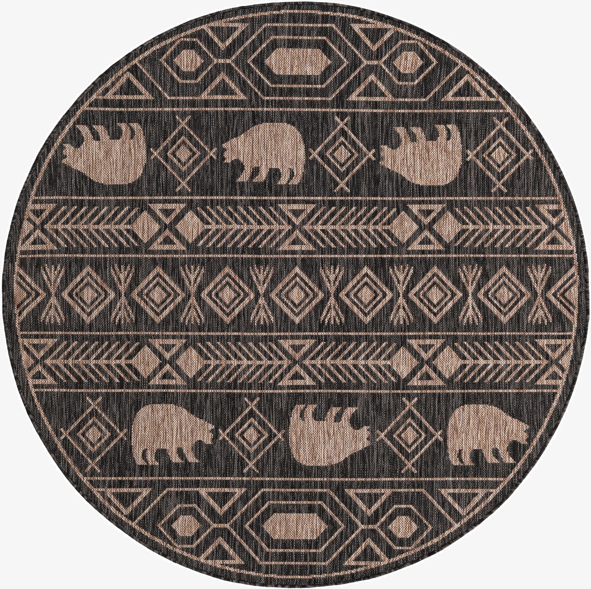 5' 3 x 5' 3  Washable Southwestern Indoor / Outdoor Round Rug