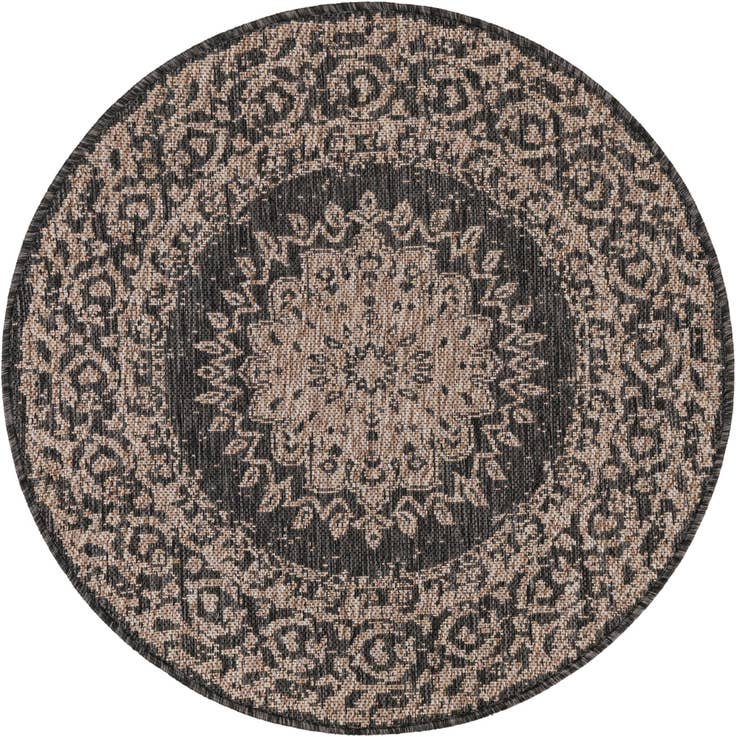 Detail image of 3' x 3' Easy-Clean Traditional Indoor / Outdoor Round Rug