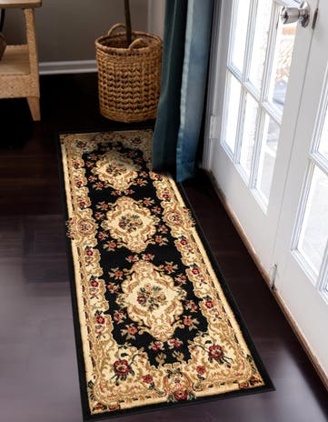 Black Classic Aubusson Runner Rug