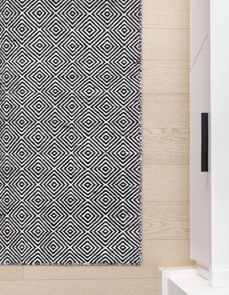 Detail image of 2' x 6' 1  Hand Woven Geo Trellis Flatweave Runner Rug