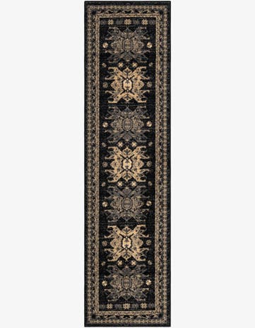 Black Heriz Design Runner Rug